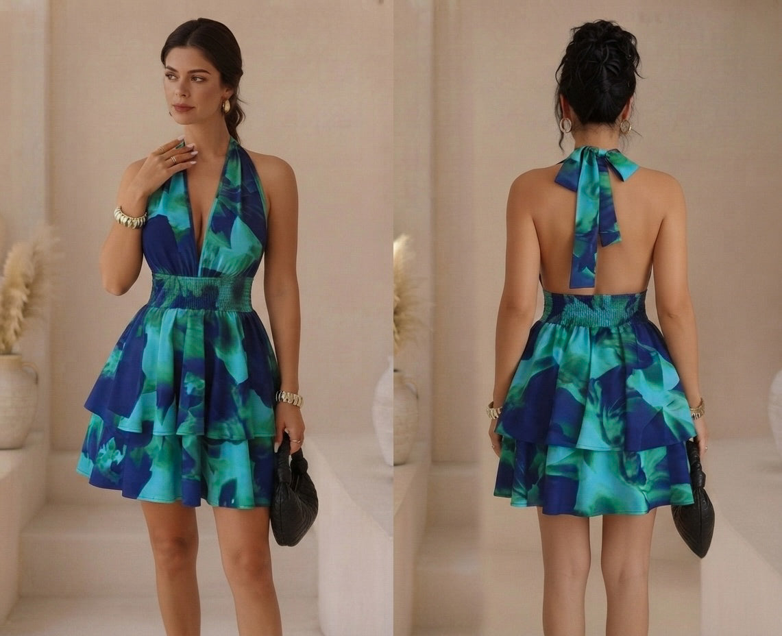 Robe bleu dos nu - Femme