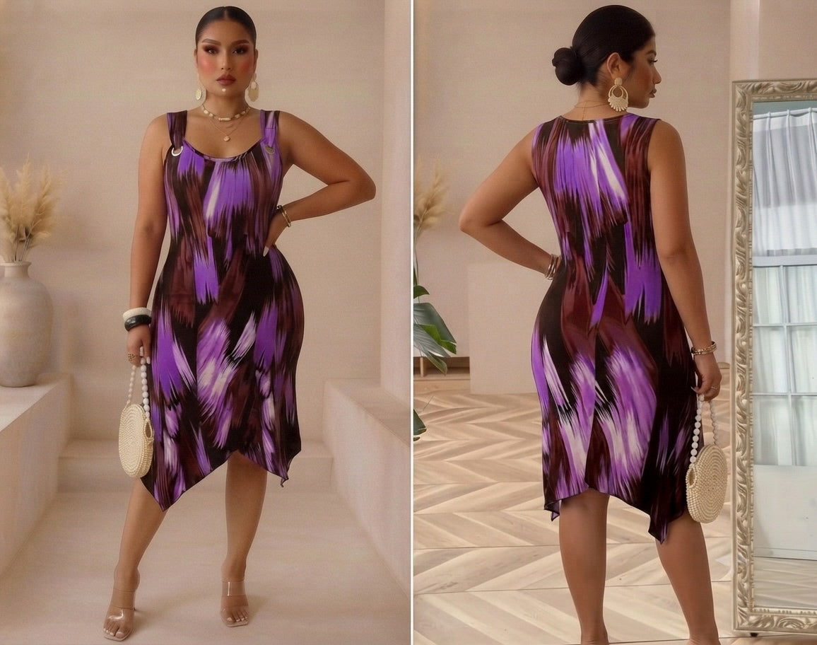 Robe violette et noir - Grande taille Femme