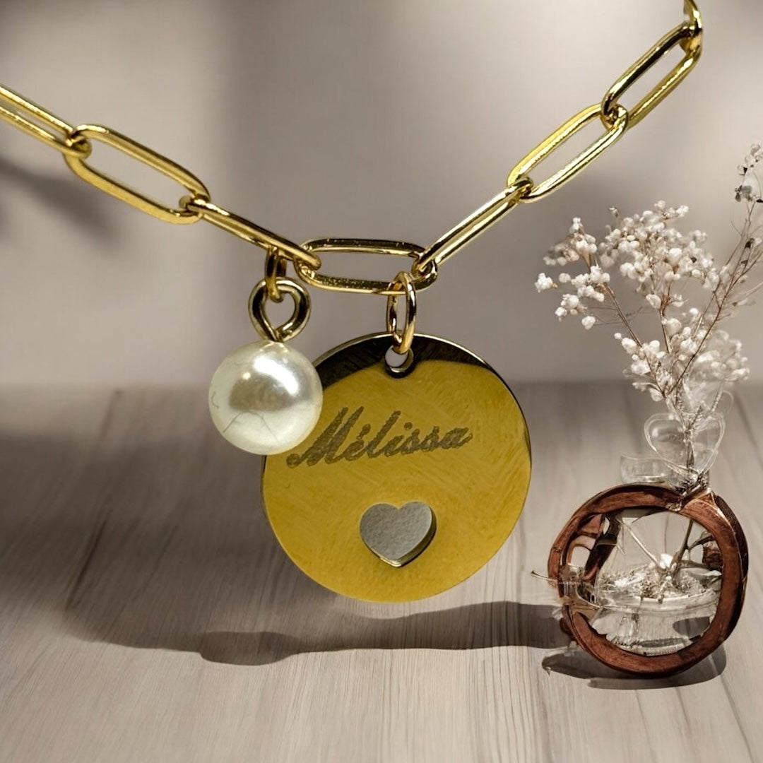 Bracelet médaillon cœur - prénom