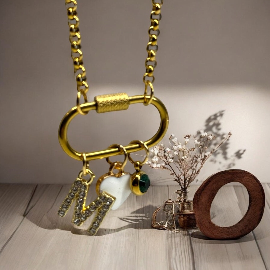 Collier initiale + pierre de naissance + cœur