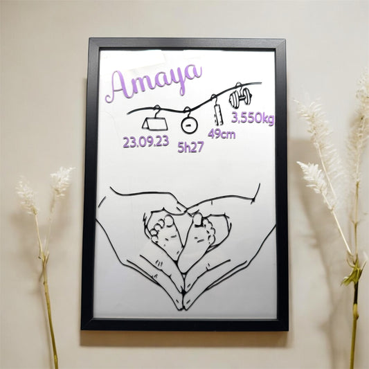 Tableau de naissance « mains en cœur »