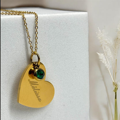 Collier prénom + pierre de naissance - pendentif cœur