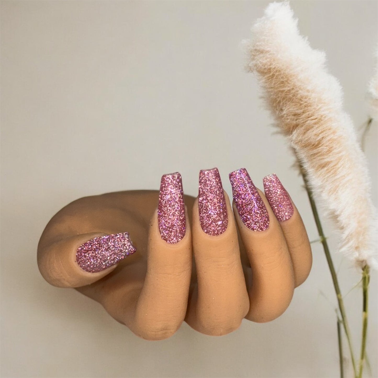 Press on nails - rose pailletée