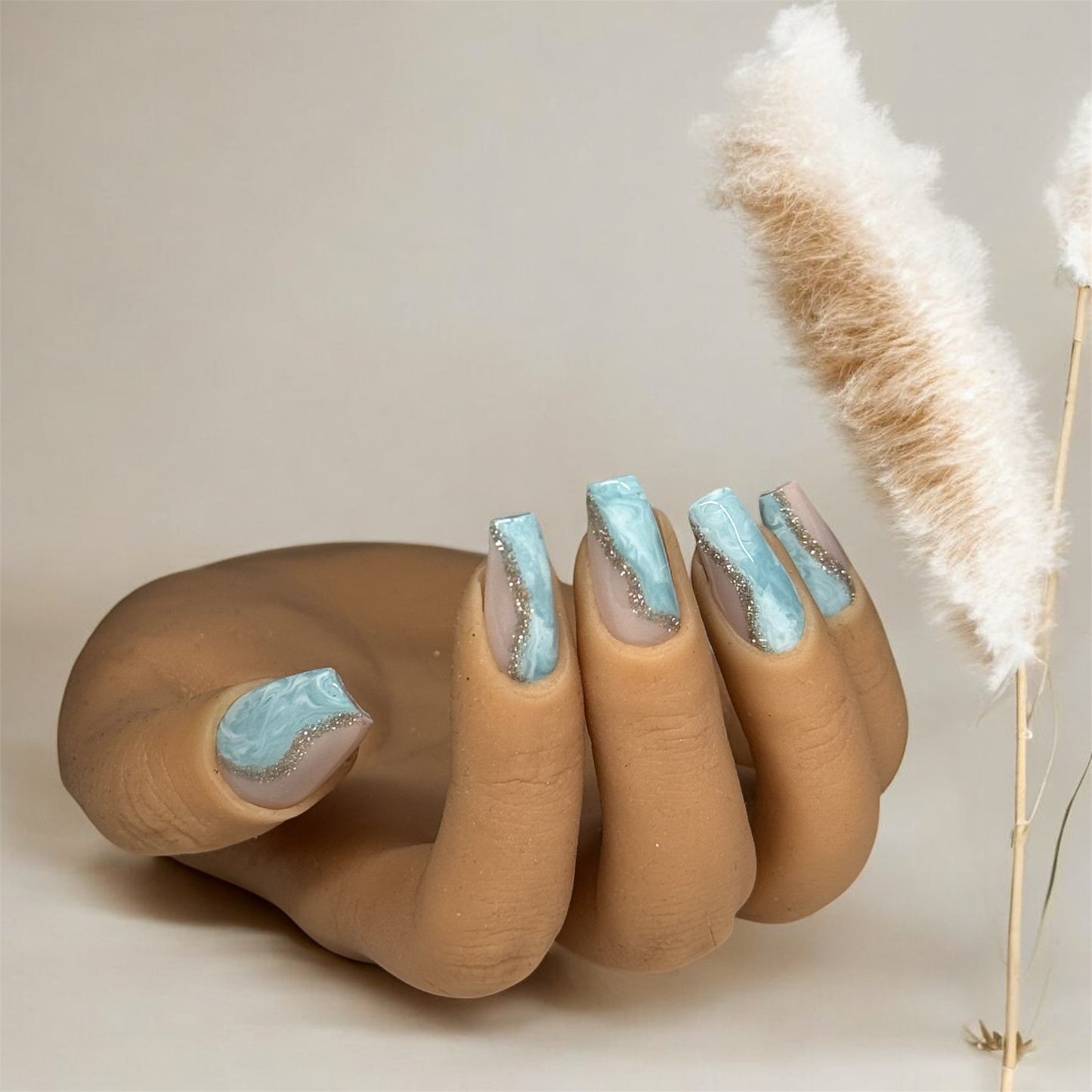 Press on nails - marbre bleu