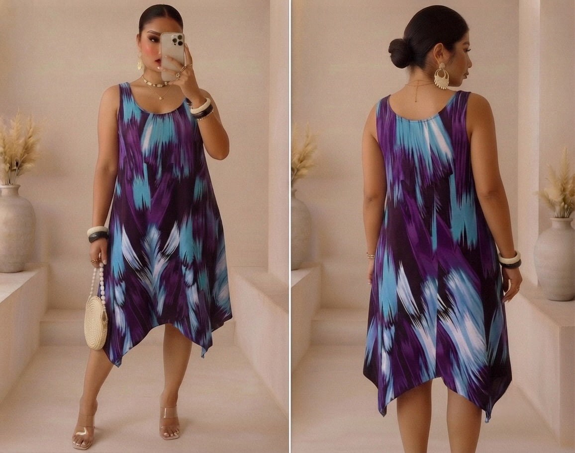 Robe violette et bleu - Grande taille Femme