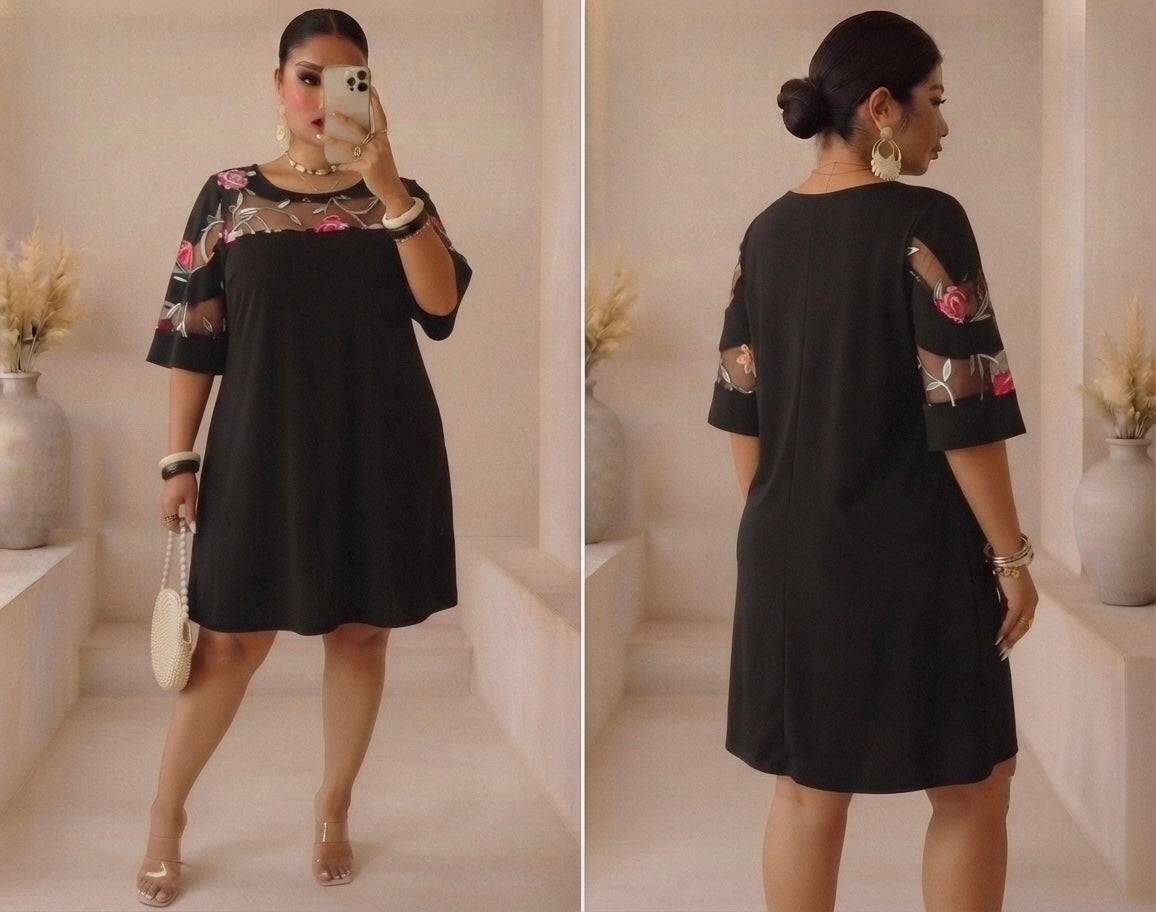 Robe noir fleuri - Grande taille Femme