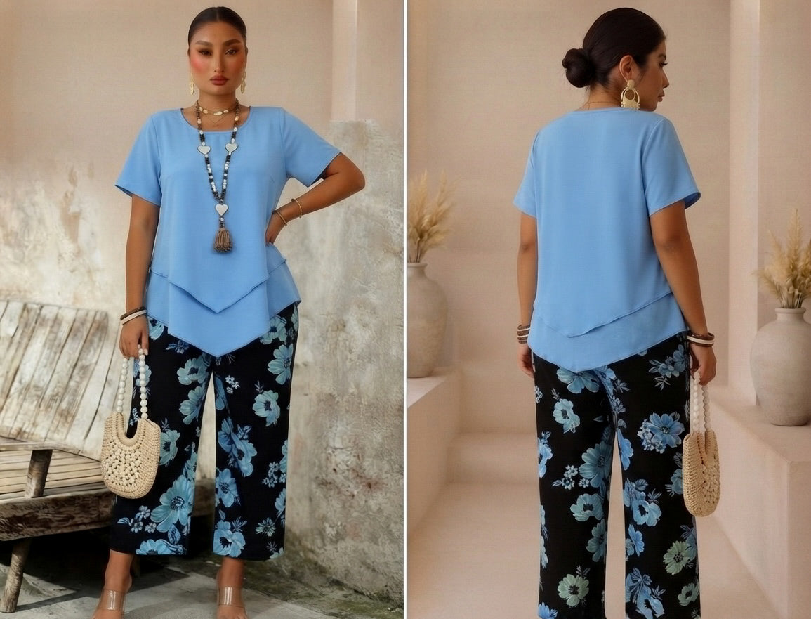 Ensemble 2 pièces noir et bleu - Grande taille Femme