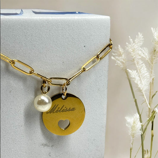 Bracelet médaillon cœur - prénom
