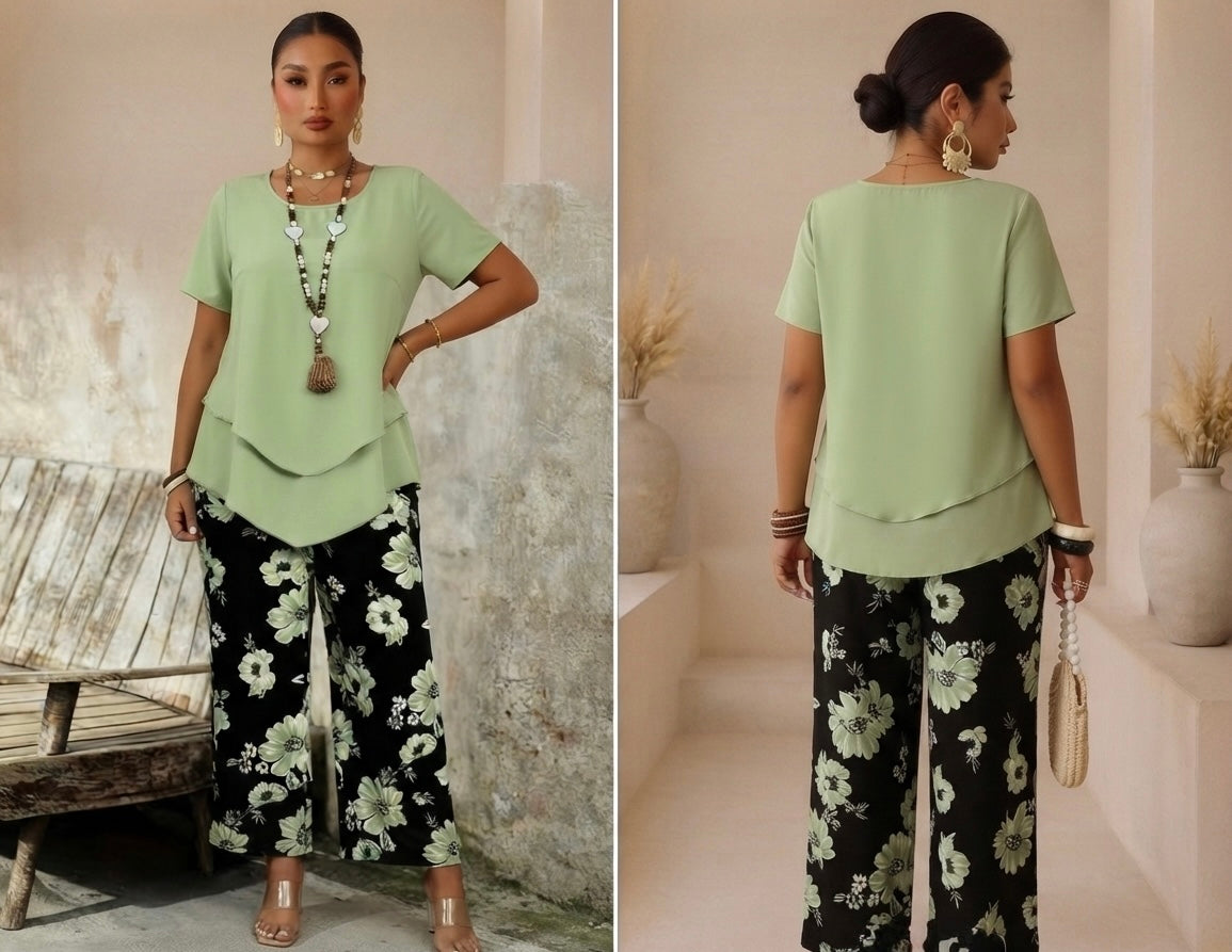 Ensemble 2 pièces noir et vert - Grande taille Femme