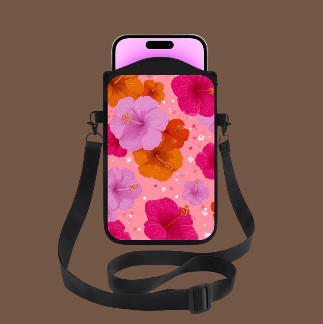 Sacoche téléphone bandoulière - fleur hibiscus