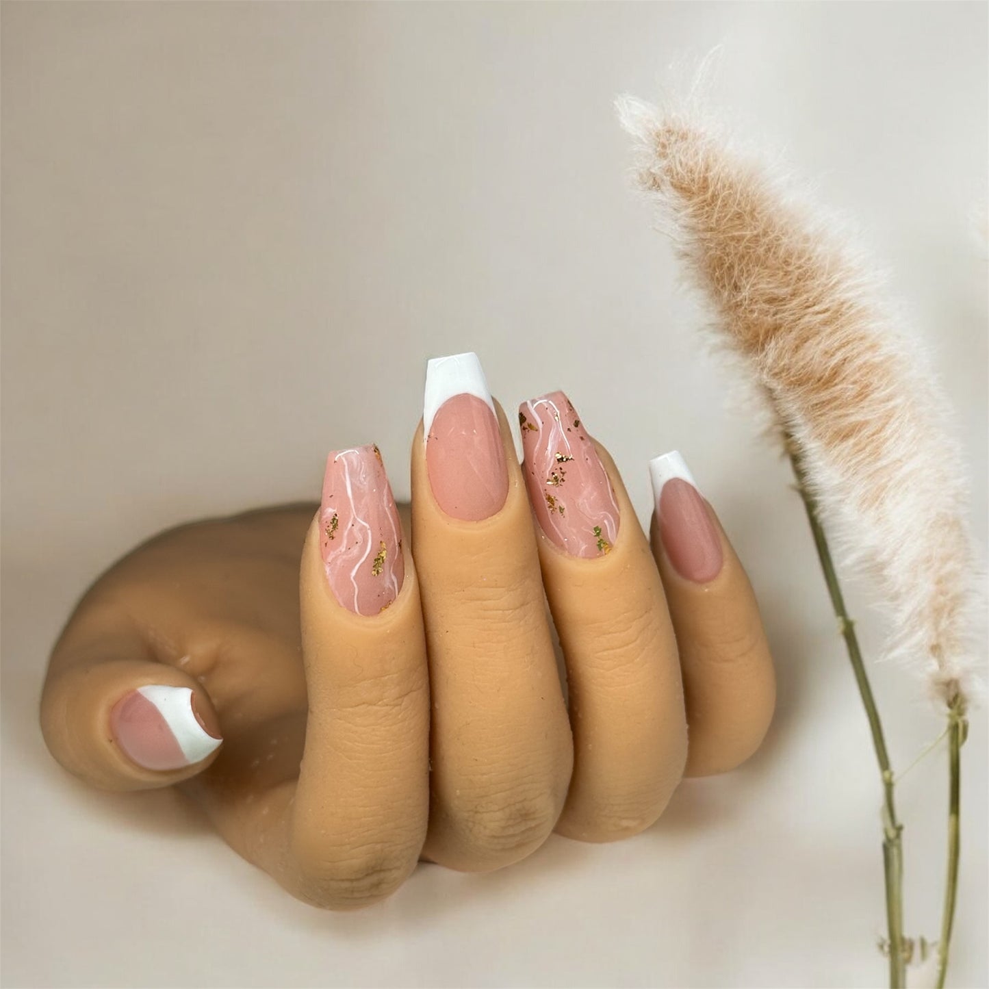 Press on nails - marbre blanc et French