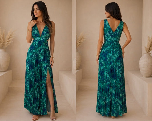 Robe longue bleu et verte - Femme