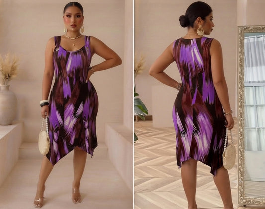 Robe violette et noir - Grande taille Femme