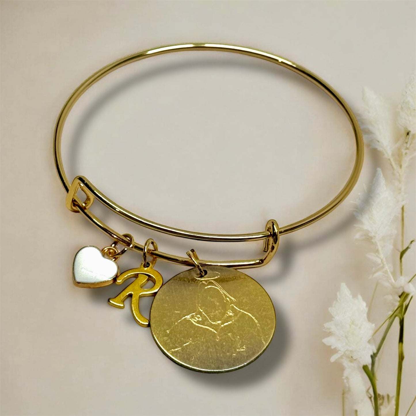 Bracelet à partir d’une photo + initiale + cœur