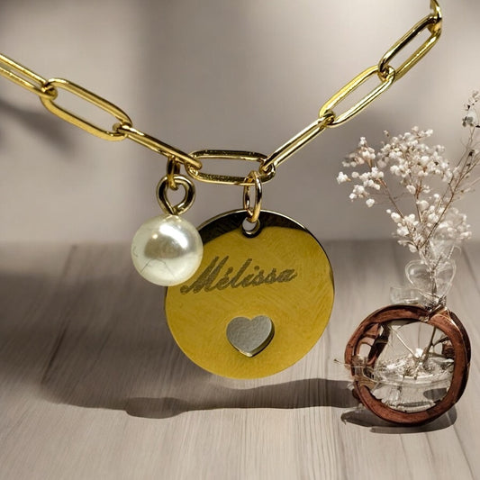 Bracelet médaillon cœur - prénom