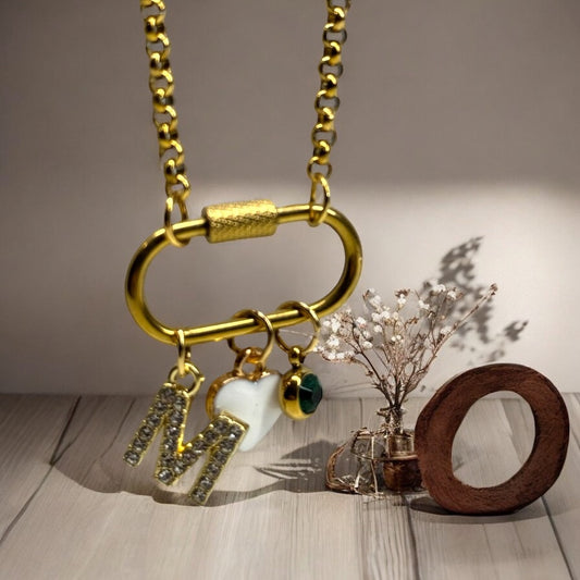 Collier initiale + pierre de naissance + cœur