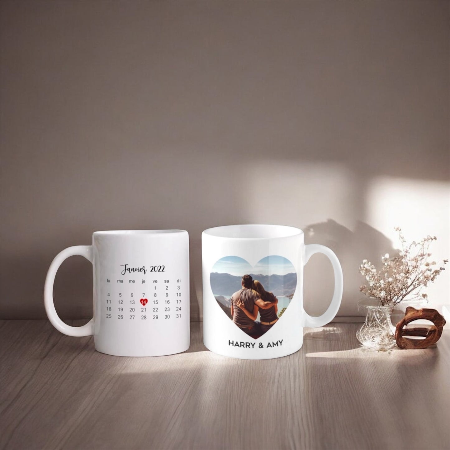 Tasse Date + Prénoms + Photo