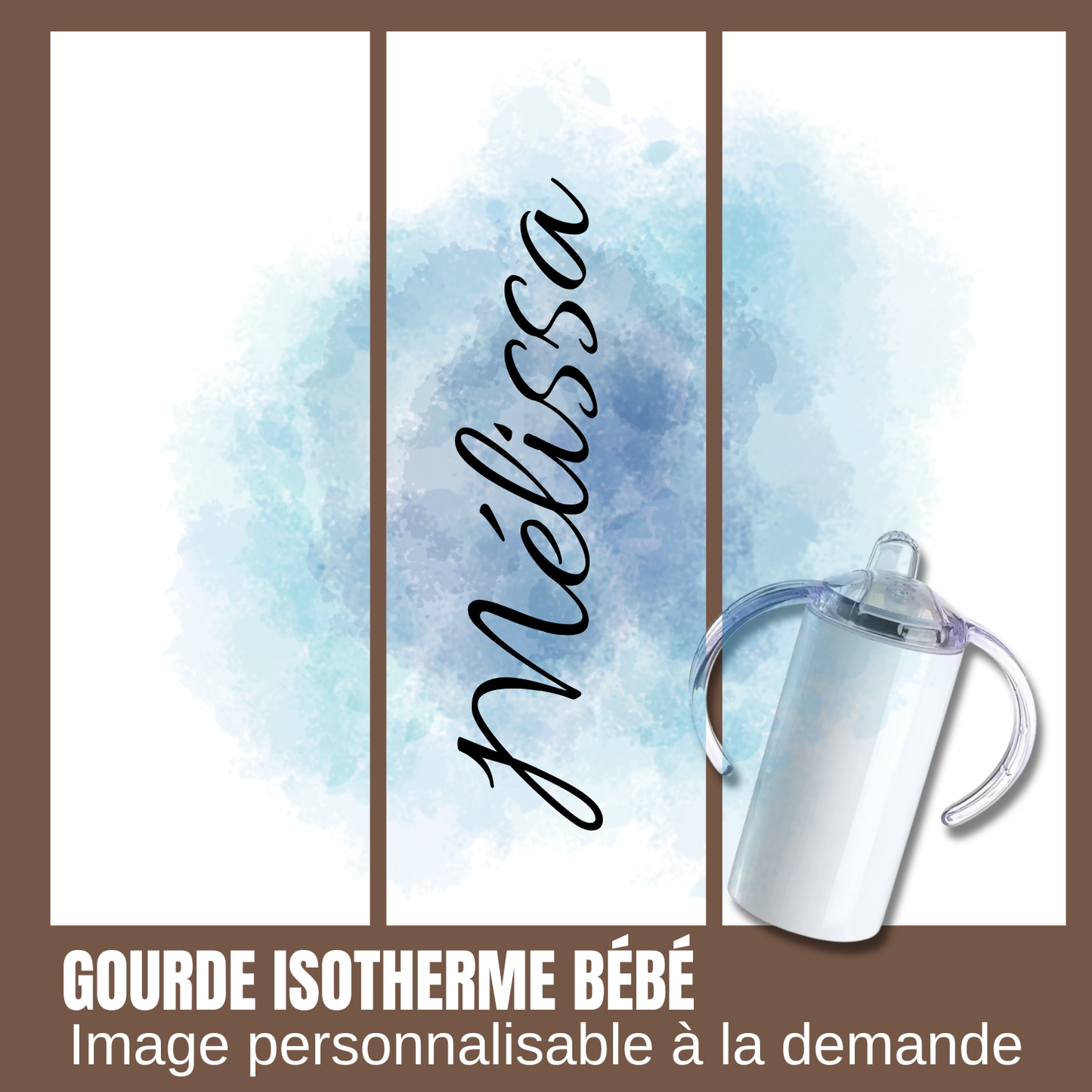 Gourde isotherme pour bébé - Prénom + fond à personnaliser sur demande