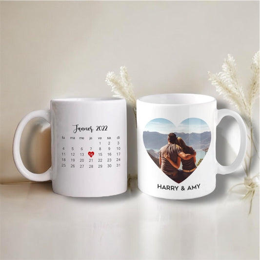 Tasse Date + Prénoms + Photo